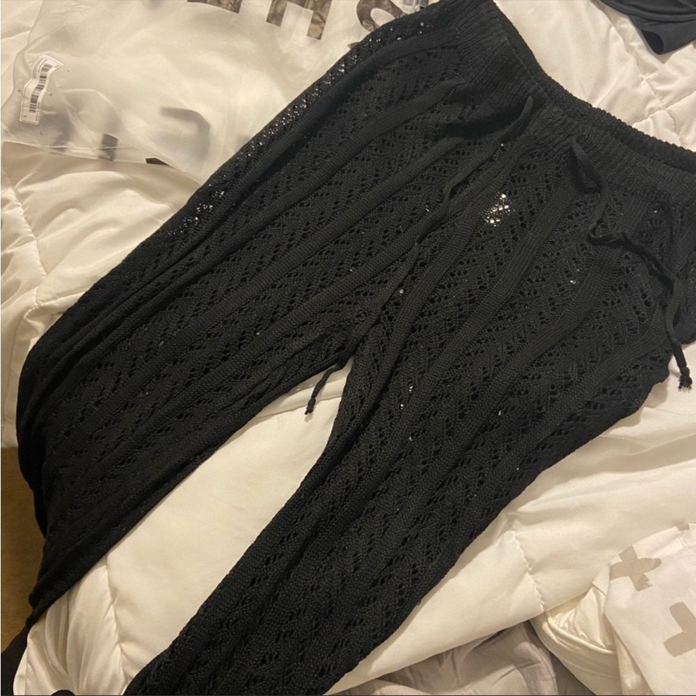 High waisted drawstring swimsuit cover up pants